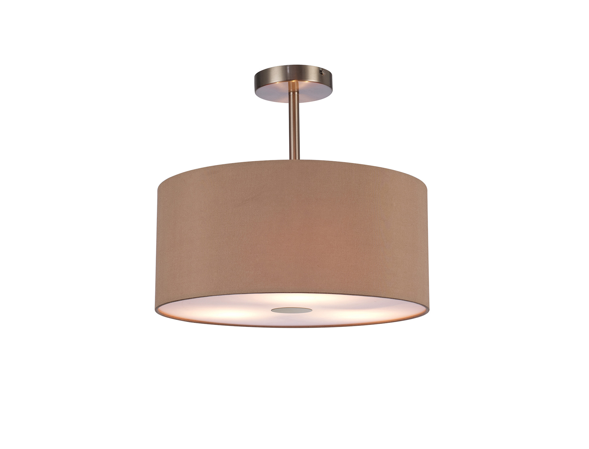 Baymont 40cm Semi Flush 3 Light Satin Nickel, Antique Gold/Ruby, Frosted Diffuser